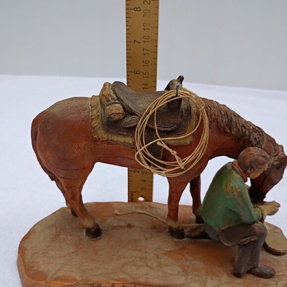 The Last Drop From His Stetson Statue Wooden Horse Equestrian Figurine Vintage - Picture 14 of 16